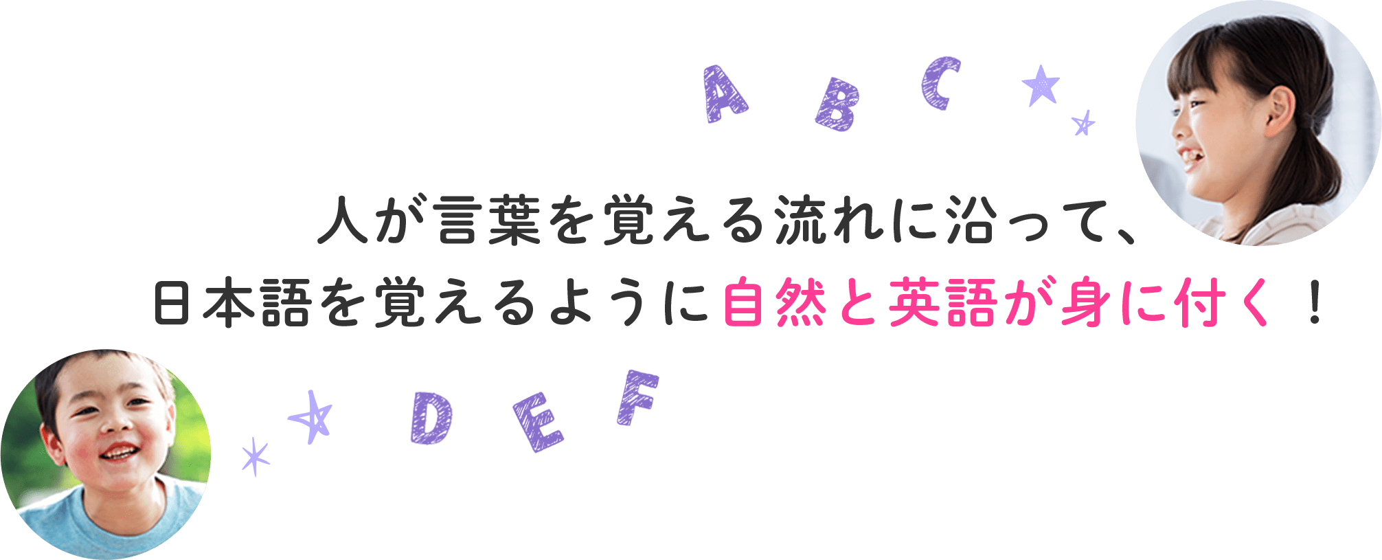 人が言葉を覚える流れに沿って、日本語を覚えるように自然と英語が身に付く！
