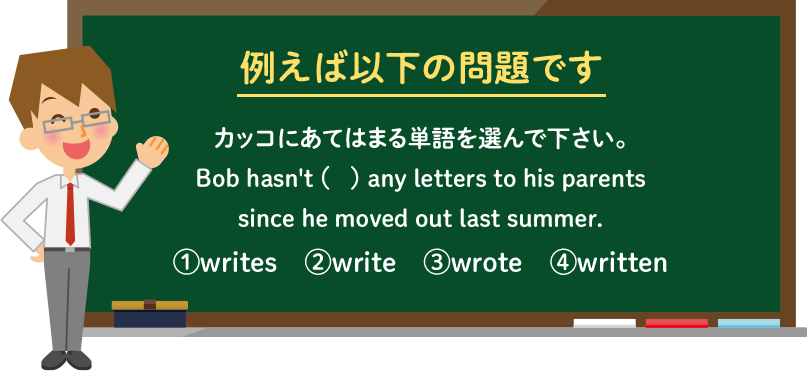 例えば以下の問題です。カッコに当てはまる単語を選んでください